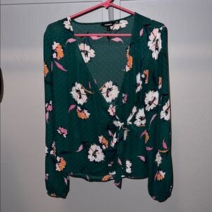 Express Green Long Sleeve Wrap Blouse